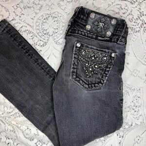 Miss Me Girls Embellished Bootcut Jeans – Gray Wash | Size 8